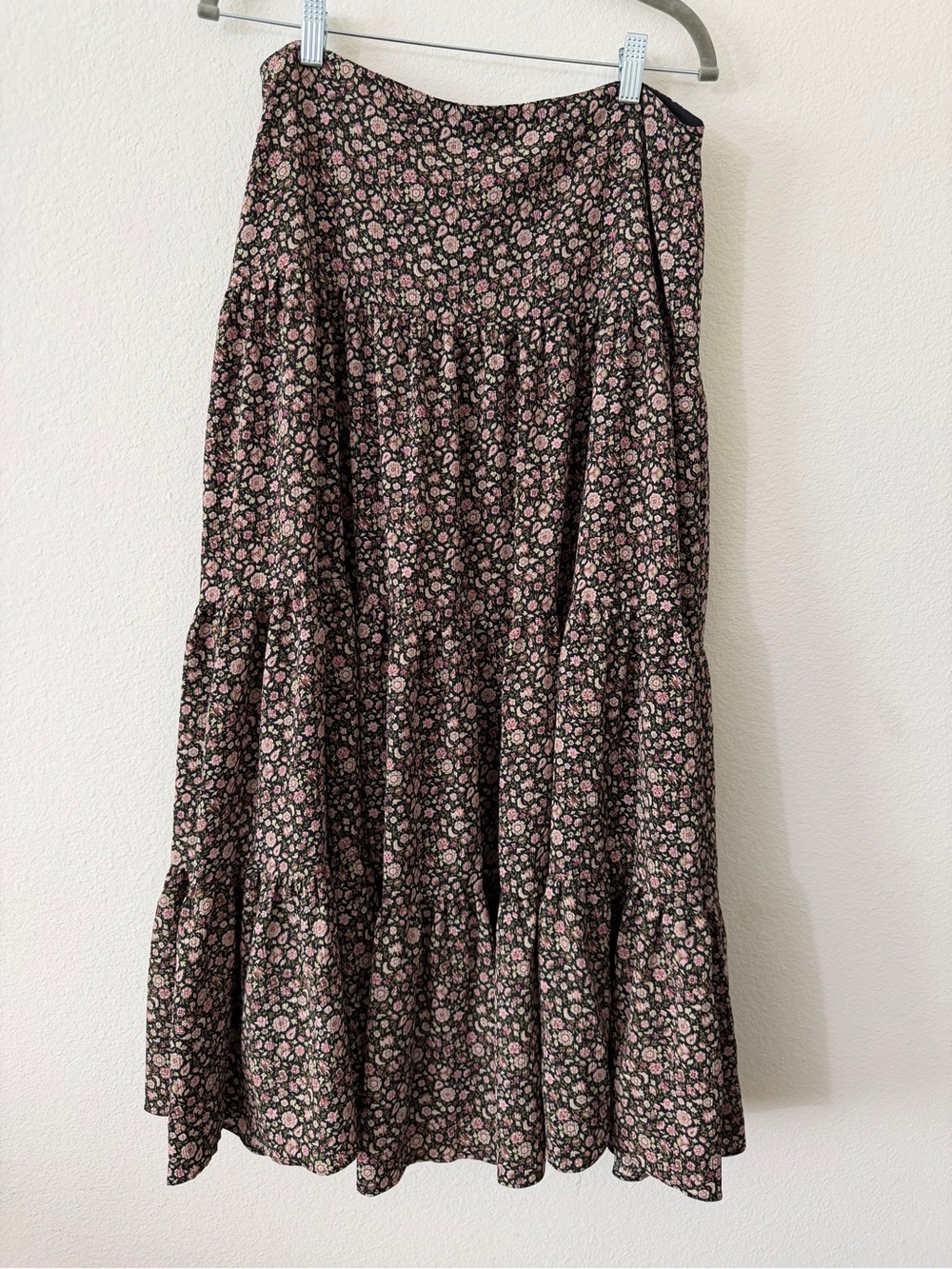 Charter Club Floral Tiered Maxi Skirt - Pink on Black